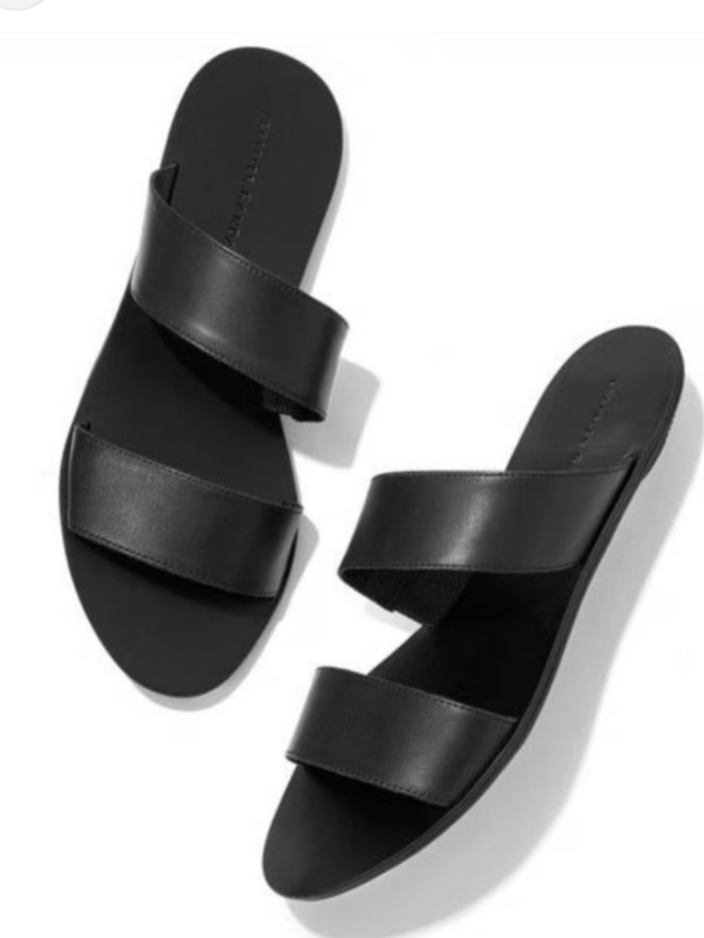 Loeffler Randall Black Double-Strap Leather Slide Sandal